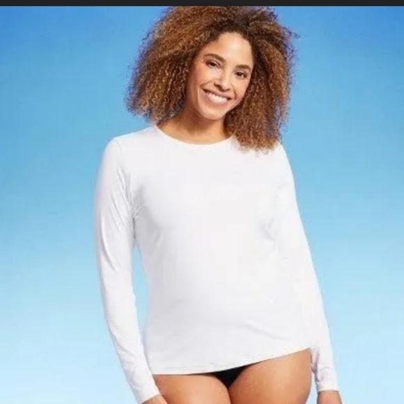 Lands' End Women's Rashguard Swim Tee Swimwear White Long Sleeve Rash Guard - Picture 2 of 9